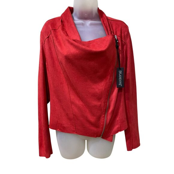 NWT Blanknyc Red Faux Suede Draped Moto Jacket Women’s S Asymmetrical Zipper Sty - Picture 2 of 10